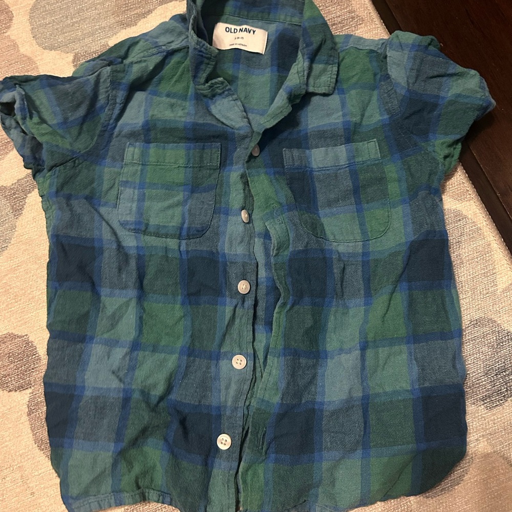 Old Navy Blue and Green Plaid Shirt